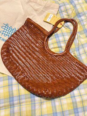 Dragon Diffusion Woven Leather Tote Bag Brown Large Handmade Shoulder Bag